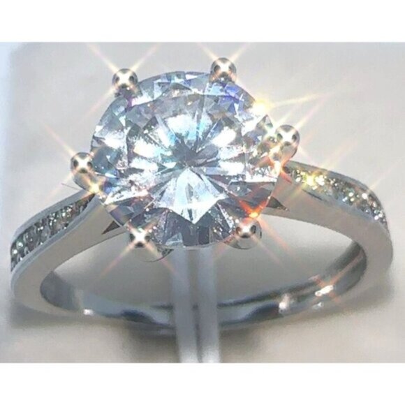 Silver Wedding Ring Adjustable Six-Prong Diamond Simulant Sparkling Elegance New - Picture 1 of 5